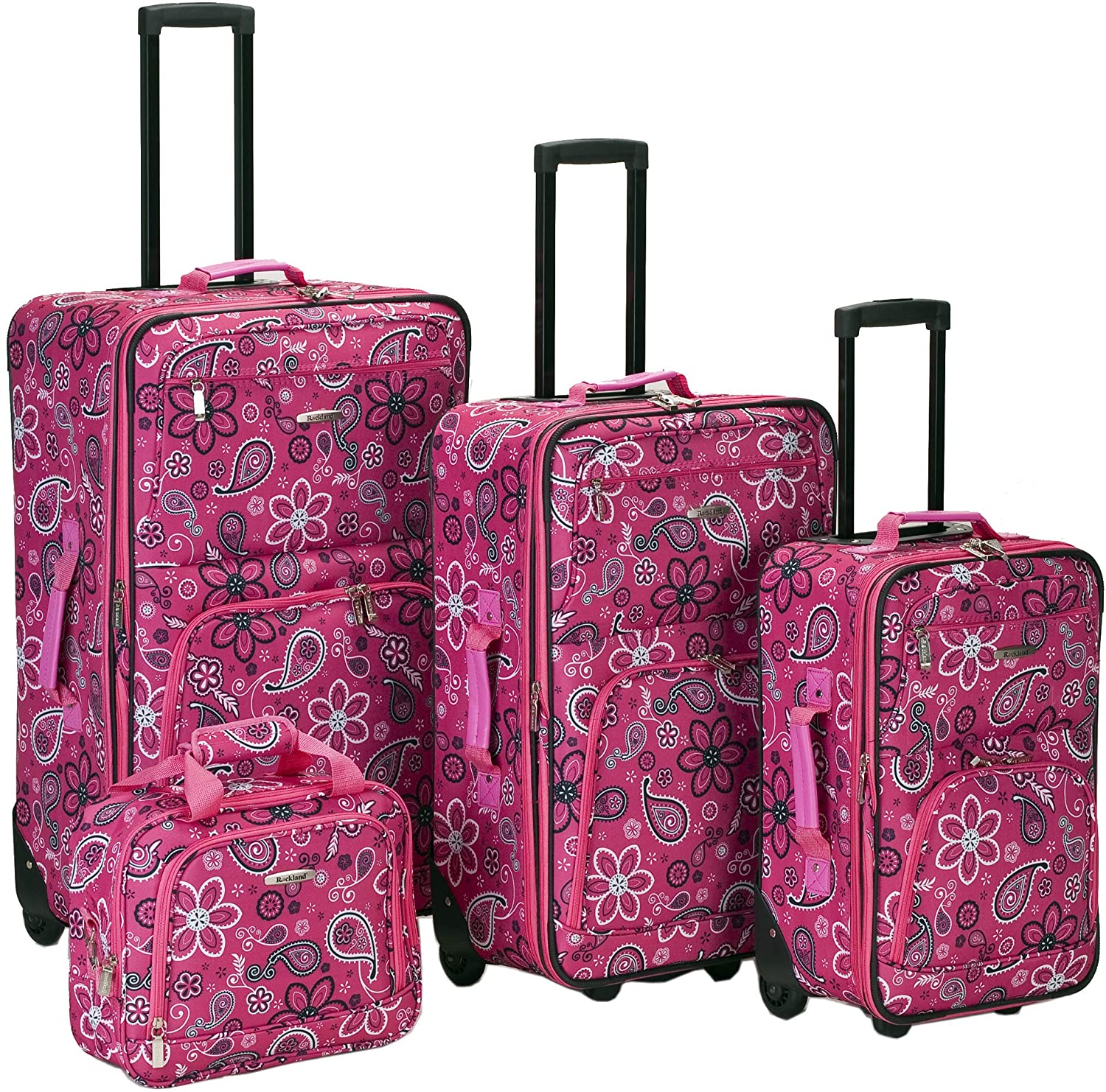 4-Piece Softside Upright Luggage Set, Pink Bandana