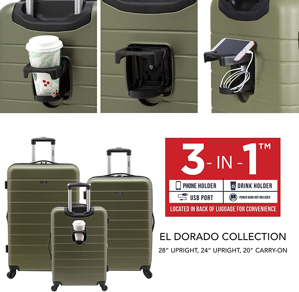 Hardside with USB Charging Port, Olive Green, 3 Piece Set
