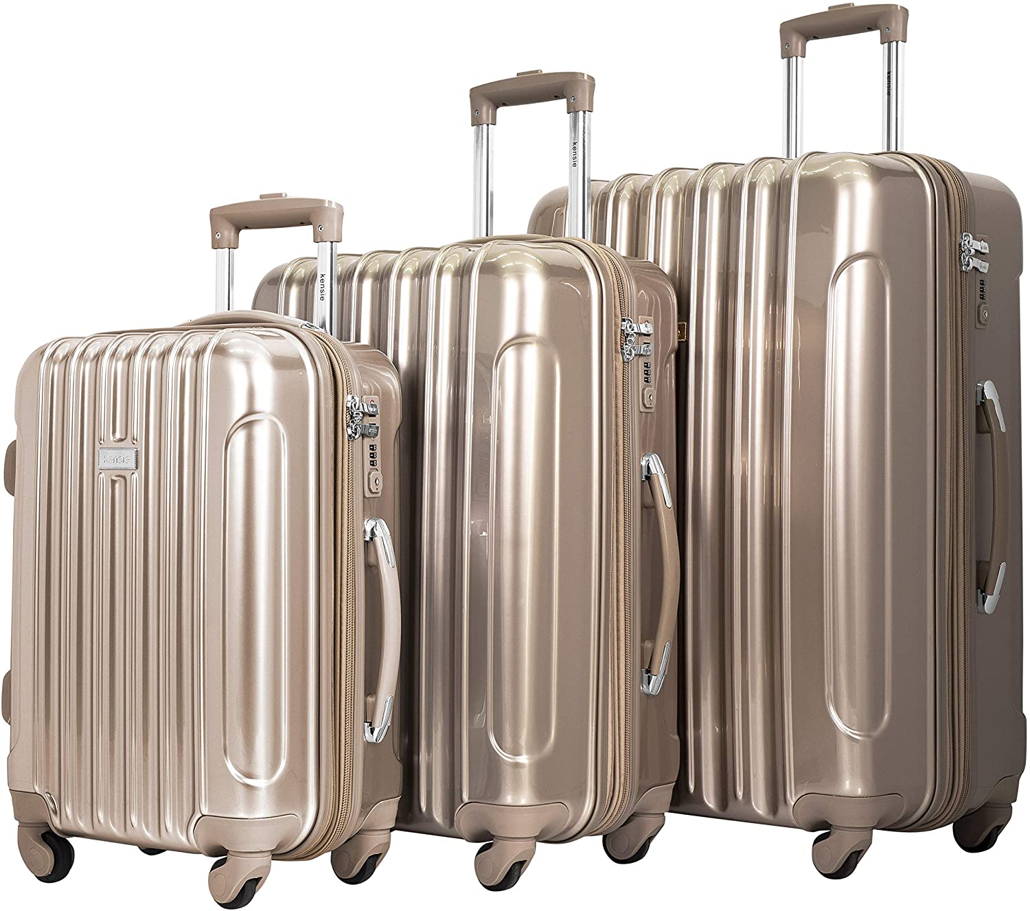 3 Piece  Light Metallic Style TSA-Lock Spinner Luggage Set