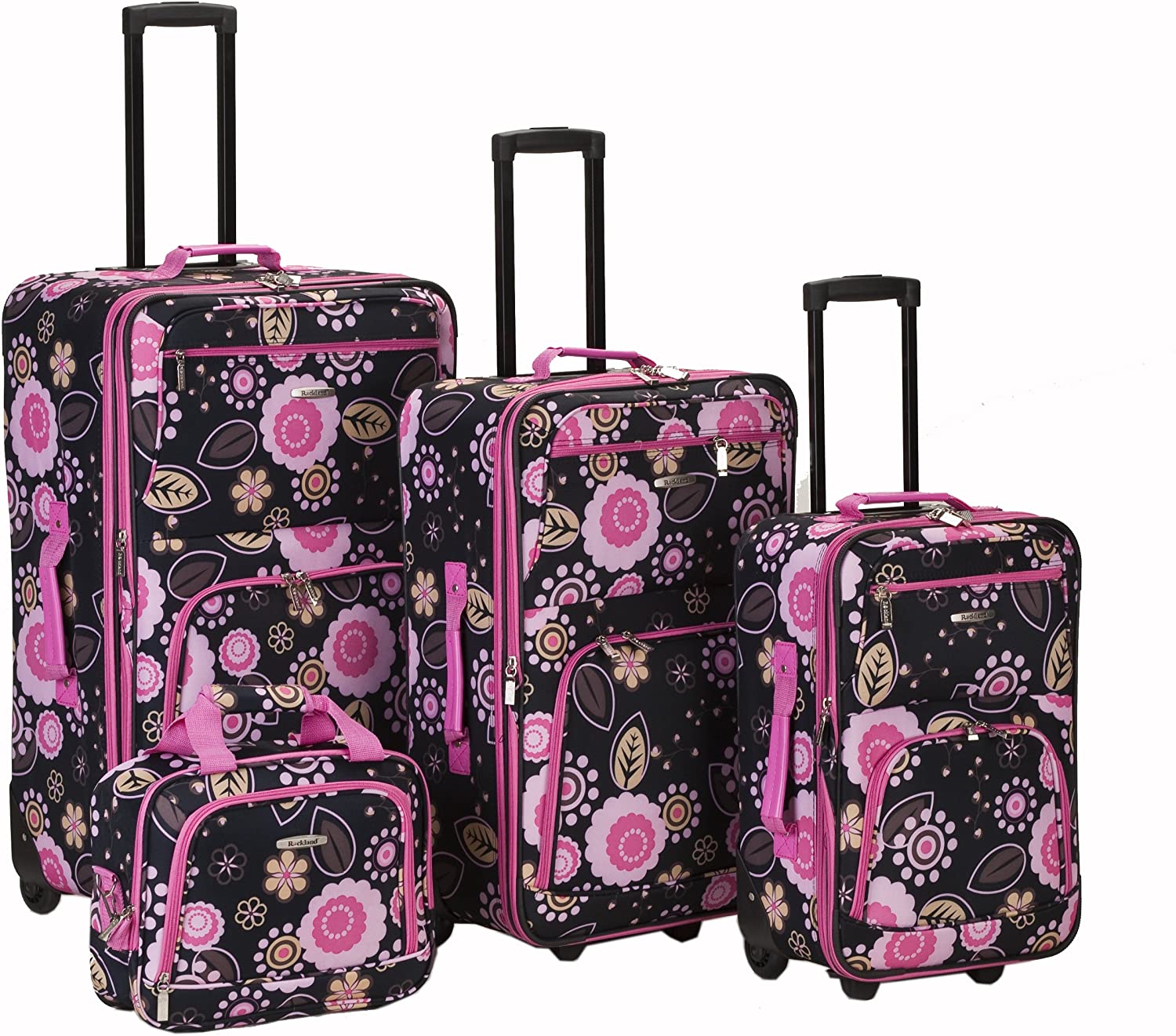 4-Piece Softside Upright Luggage Set, Pink Bandana