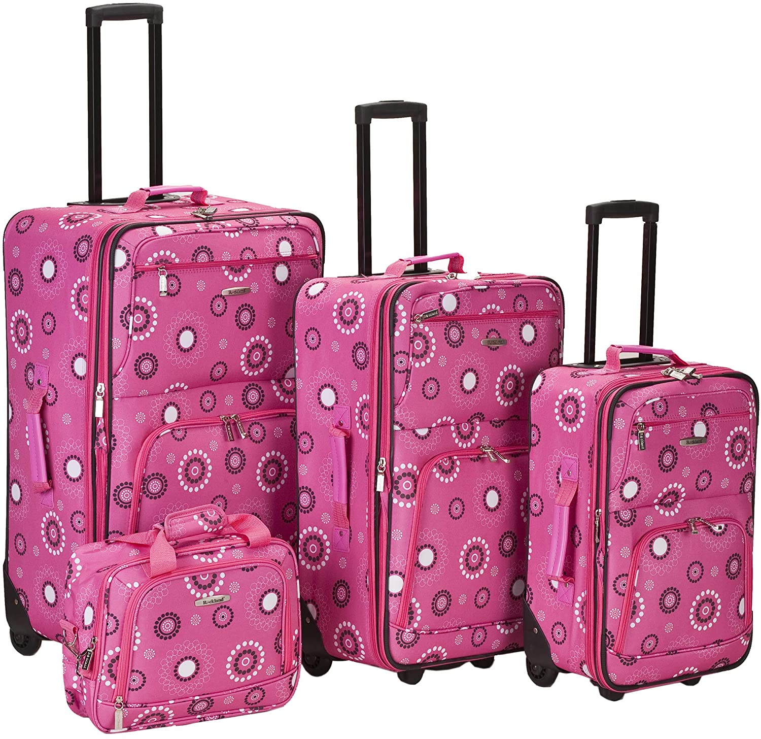 4-Piece Softside Upright Luggage Set, Pink Bandana