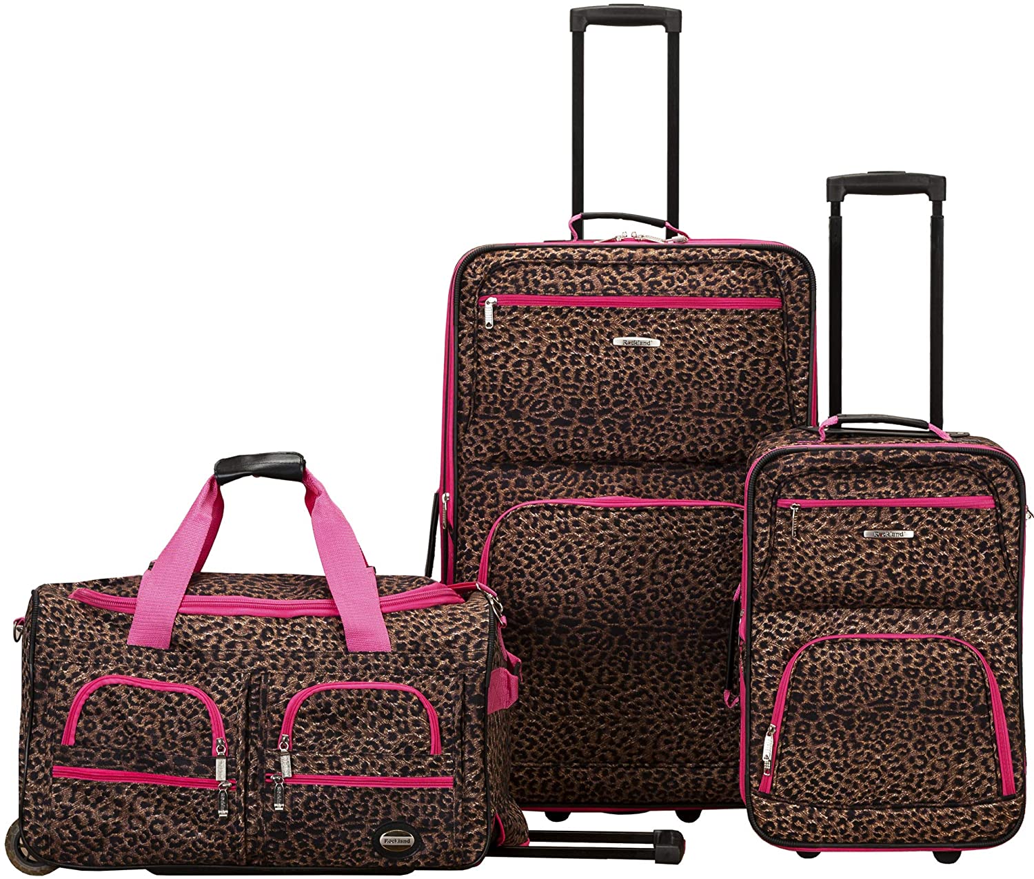3-Piece Upright Luggage Set, Pink Leopard