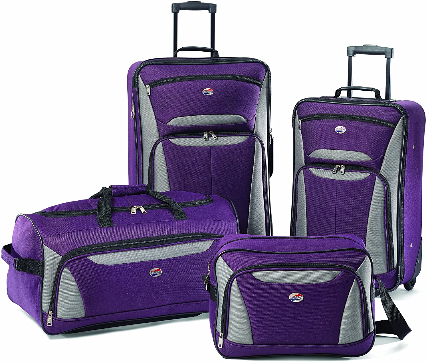 Softside Upright Luggage Set, Purple/Grey, 4-Piece