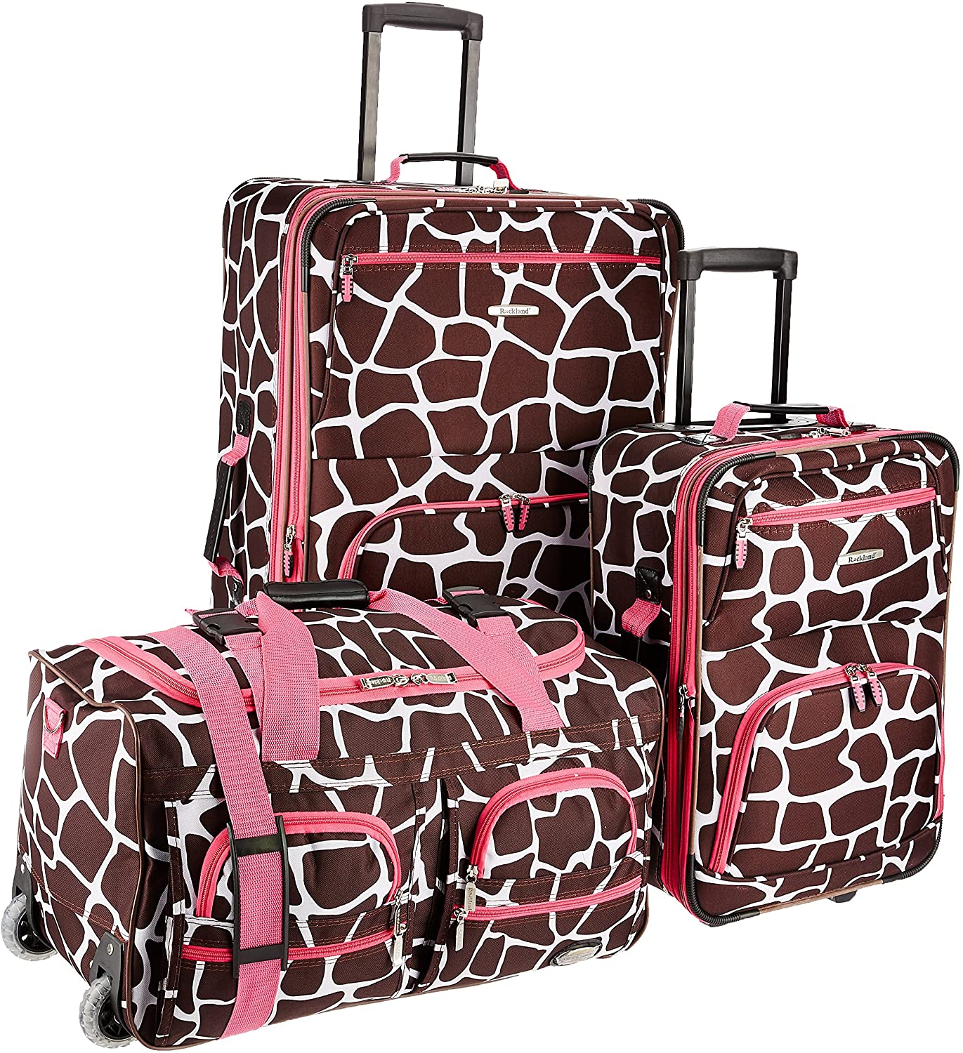 3-Piece Upright Luggage Set, Pink Leopard